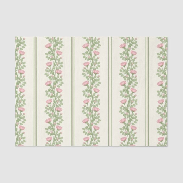 Pink Roses & Stripes on Cream Tissue Paper (Front)