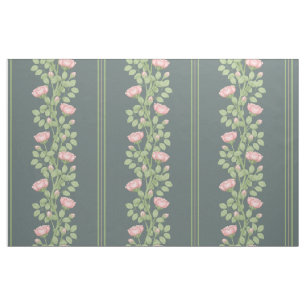 Pink Roses & Stripes on Slate Blue (large scale) Fabric
