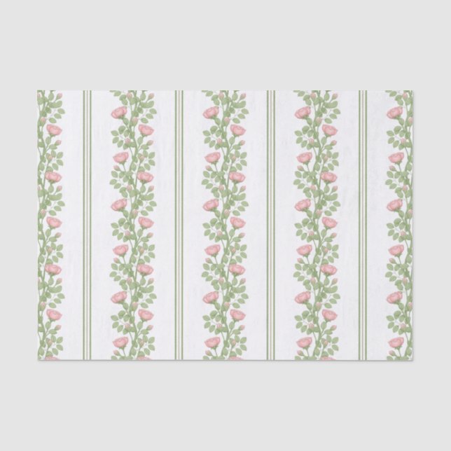 Pink Roses & Stripes on White Tissue Paper (Front)