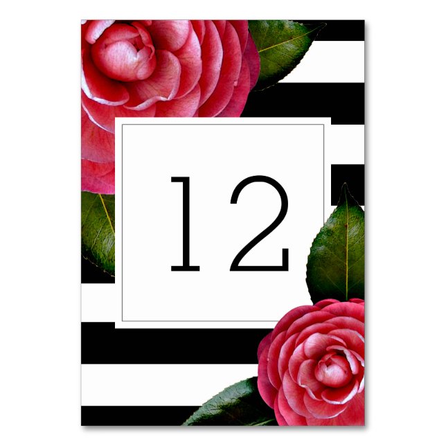 Pink Roses + Stripes Table Number (Front)