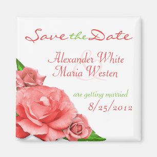 Pink Roses Summer Watercolor Save the Date Magnet