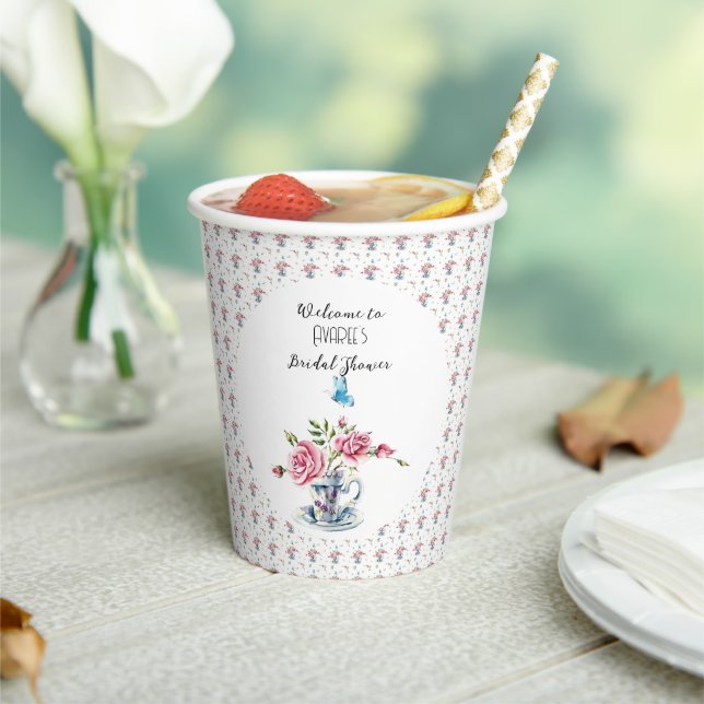 Pink Roses Tea Party Shower Paper Cups (Insitu)