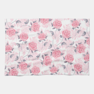 Pink roses tea towel