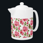 Pink Roses Teapot<br><div class="desc">This Teapot is shown in white with a pretty pink roses print.
Medium size shown.
Customise this item or buy as is.</div>