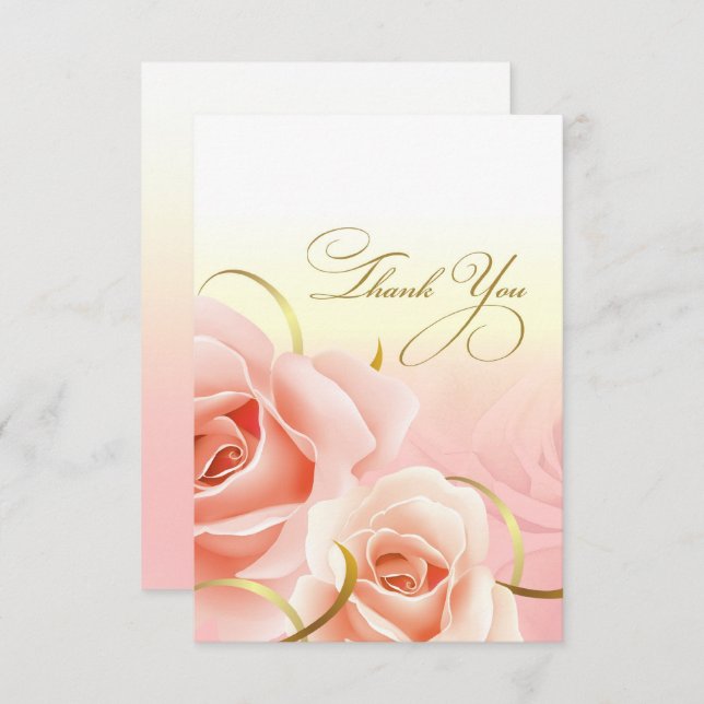 Pink Roses Thank You Birthday Party Cards (Front/Back)