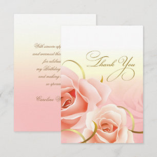 Pink Roses Thank You Birthday Party Cards