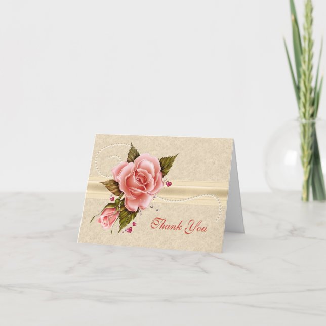 Pink Roses Thank You Card (Front)