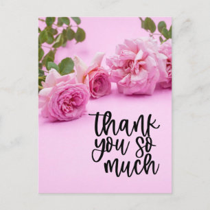 Pink roses Thank you card on pink background