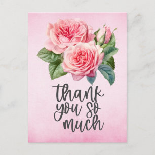 Pink roses Thank you card on pink background