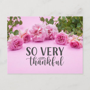Pink roses Thank you card on pink background