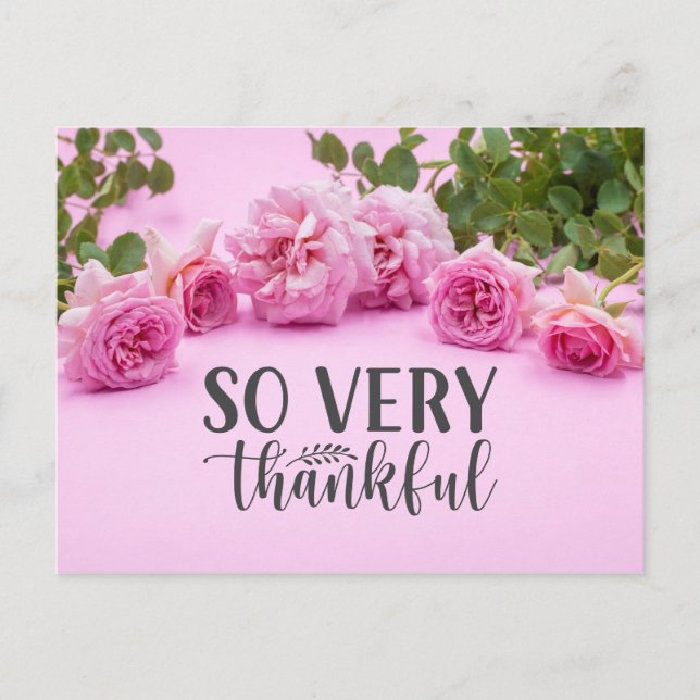 Pink roses Thank you card on pink background (Front)