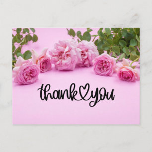 Pink roses Thank you card on pink background