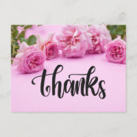 Pink roses Thank you card on pink background