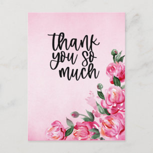 Pink roses Thank you card on pink background