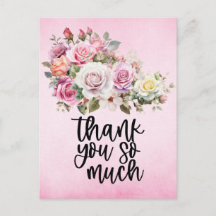 Pink roses Thank you card on pink background