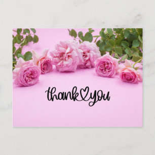 Pink roses Thank you card on pink background