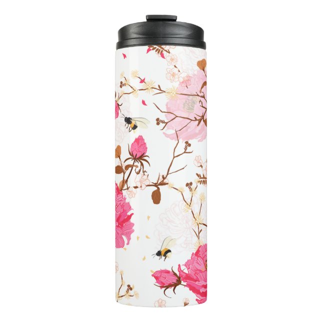 Pink roses thermal tumbler (Front)