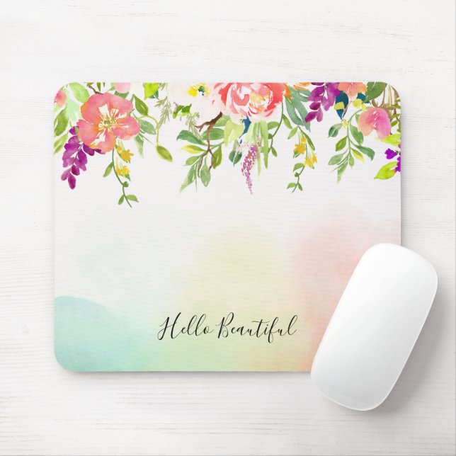 Pink Roses Tie Dye Floral Mouse Pad (With Mouse)