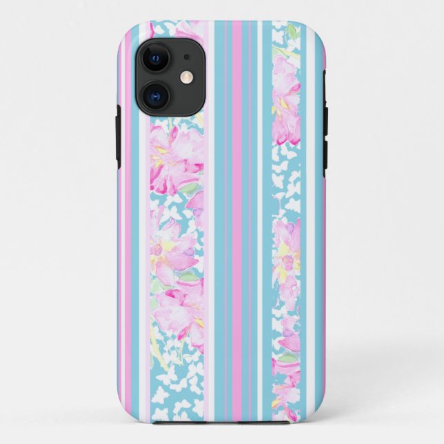 Pink Roses, Turquoise Stripes: iPhone 5/5s Case (Back)