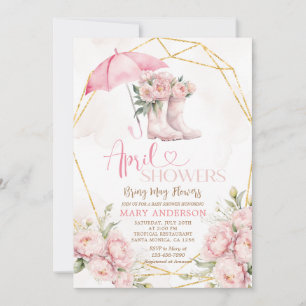 Pink Roses Umbrella Boots April Showers Invitation