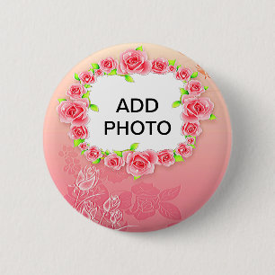 Pink Roses Valentine Add Your Photo 6 Cm Round Badge