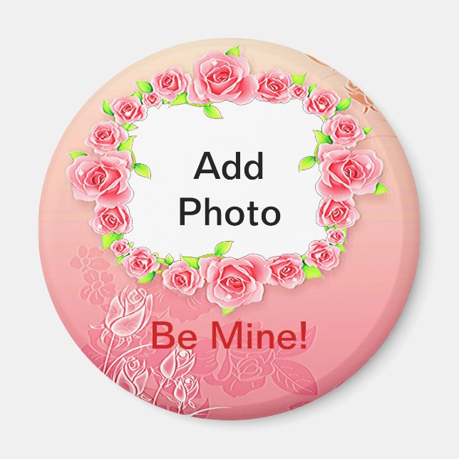 Pink Roses Valentine Add Your Photo Magnet (Front)