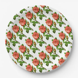 Pink Roses Victorian Theme Tea Party Floral Flower Paper Plate