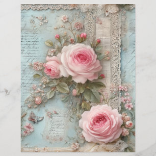 Pink Roses Vintage Junk Journal Scrapbook Paper