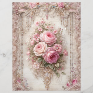 Pink Roses Vintage Junk Journal Scrapbook Paper