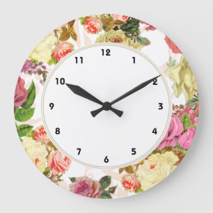 Pink roses vintage roses floral clock