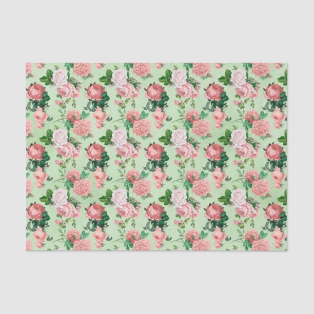 Pink Roses Vintage Style  Tissue Paper (Front)