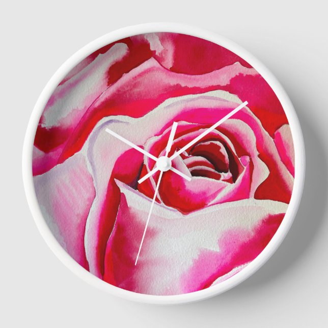 Pink roses watercolor art clock (Front)