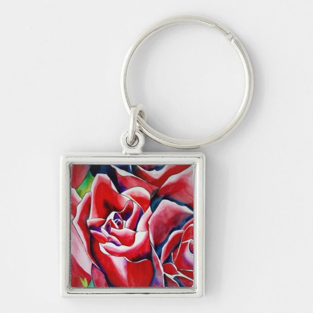 Pink Roses watercolor art painting Key Ring (Front)