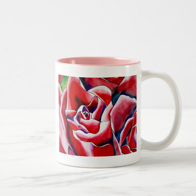 Pink Roses watercolor art painting Two-Tone Coffee Mug (Right)