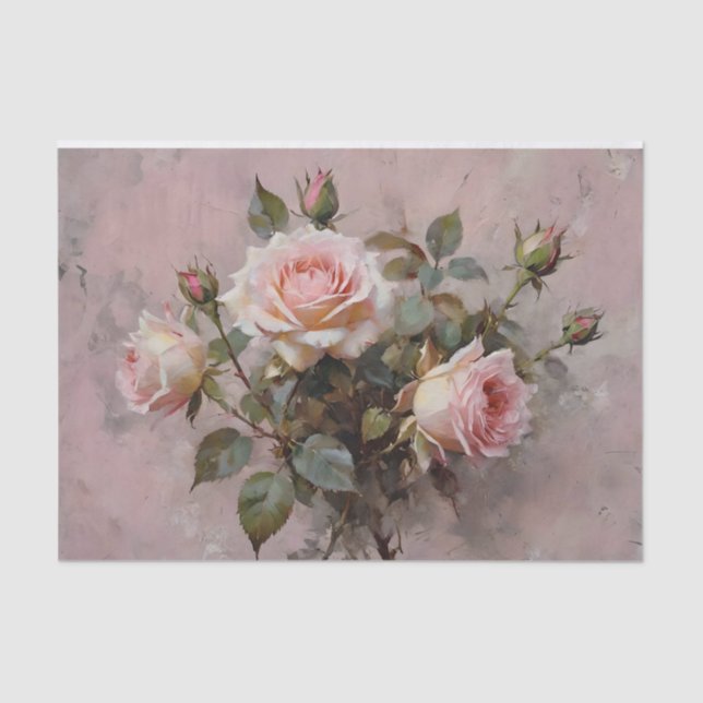 Pink Roses Watercolor Decoupage Tissue Paper (Front)