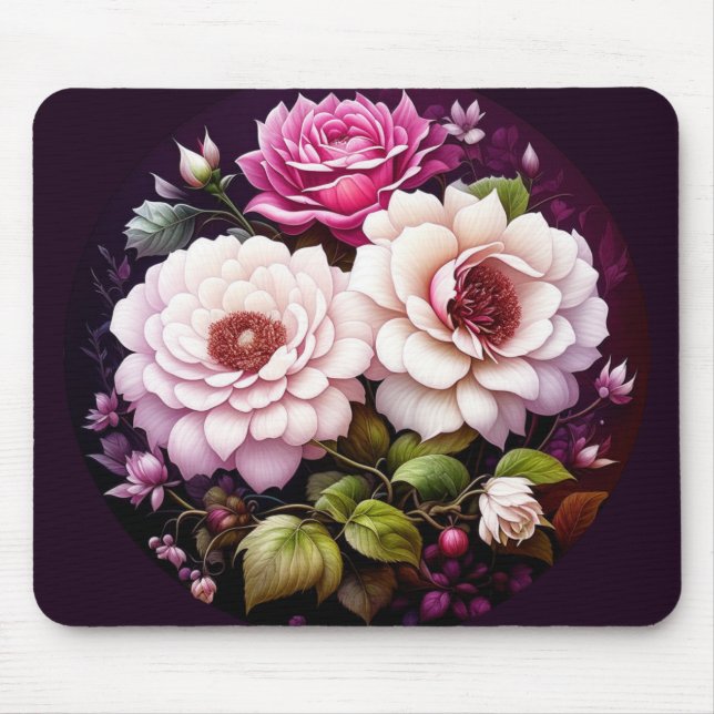 Pink Roses Watercolor Floral Mouse Pad (Front)