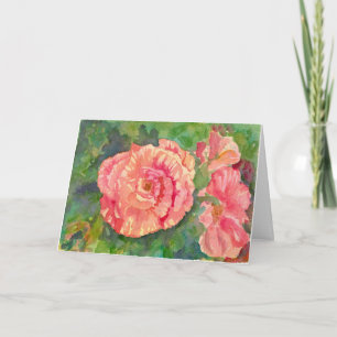 Pink Roses Watercolor Flowers Happy Birthday Card