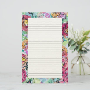Pink Roses Watercolor Flowers Letter Writing Stationery