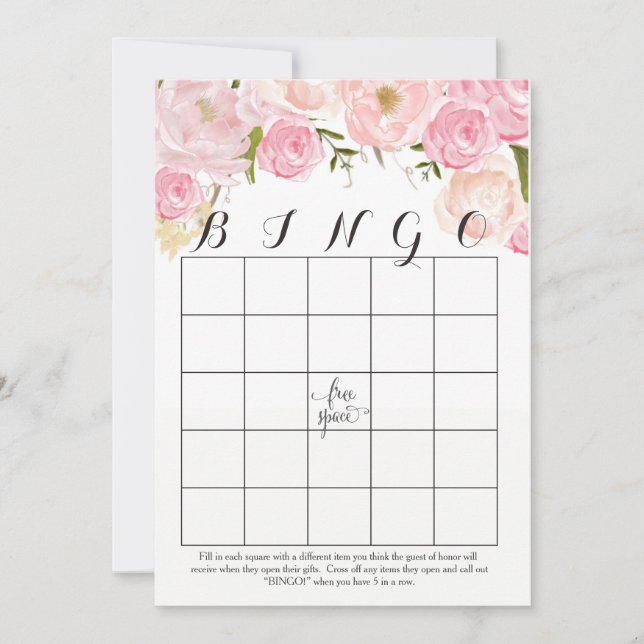 pink roses watercolor flowers Shower Bingo Cards (Front)