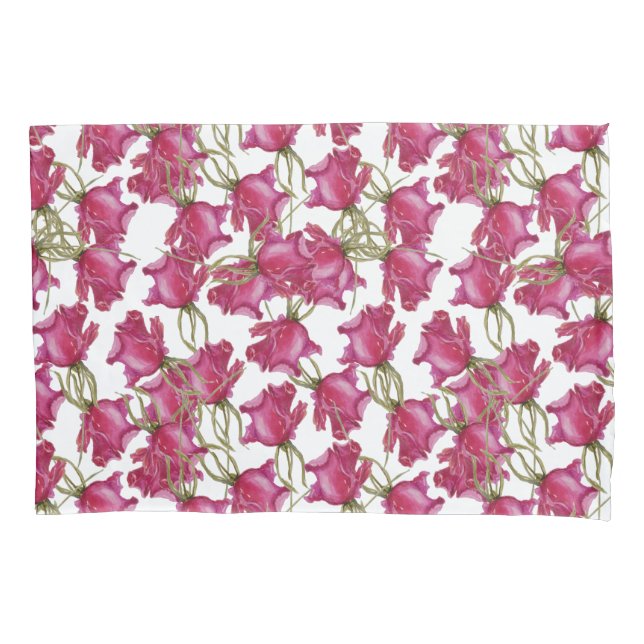 Pink Roses Watercolor Pattern Hand-painted Pillowcase (Front)