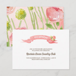 Pink Roses Watercolor Wedding Reception Card