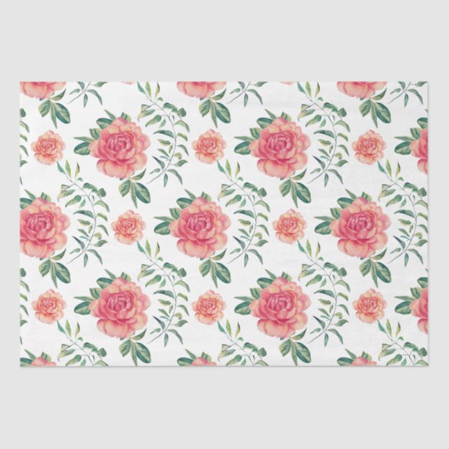 Pink Roses Watercolors Illustration Tissue Paper (Front)