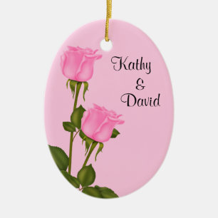 Pink Roses Wedding Ceramic Tree Decoration