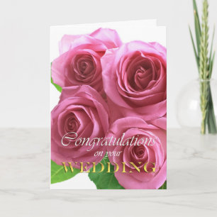 Pink roses, wedding congratulations card