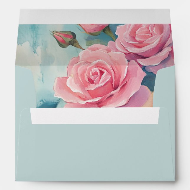 Pink Roses Wedding Engagement Bridal Shower CUSTOM Envelope (Back (Bottom))