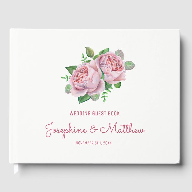 Pink Roses Wedding Guest Book (Front)