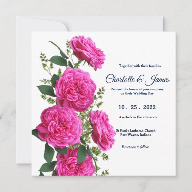Pink Roses Wedding Invitation (Front)