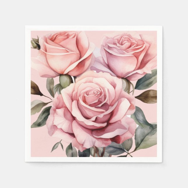 Pink Roses Wedding Napkin (Front)