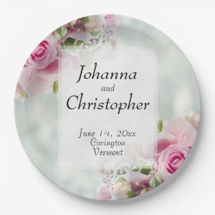 Pink Roses Wedding Paper Plates