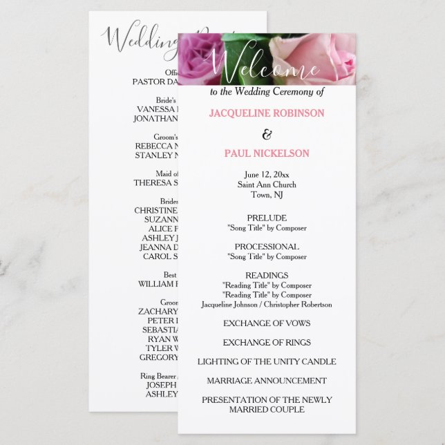 Pink Roses Wedding Program (Front/Back)